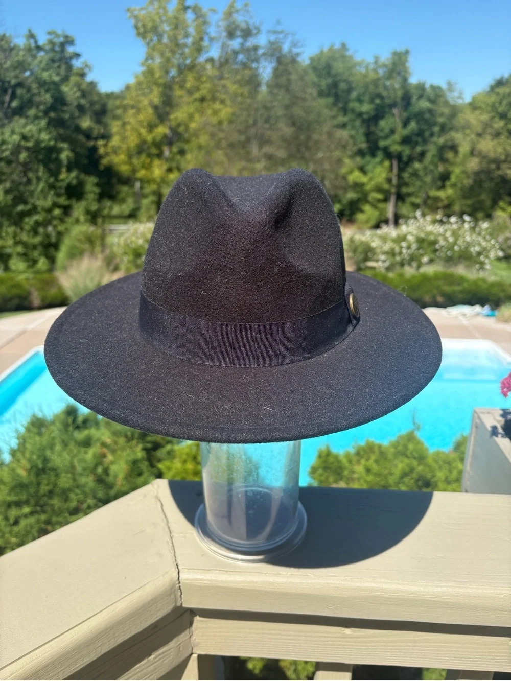 GUZEL SAPKA Black Wool Fedora Hat with Brass Decor, Size: S/M fits to 22” head